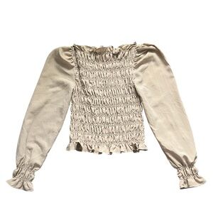 H&M Cream Scrunch Peplum Puff Sleeve Blouse Size XS